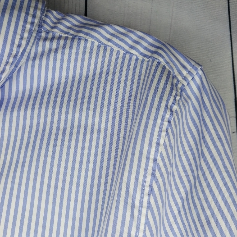 UNTUCKit Blue And White Pinstripe Tie Waist Long Sleeve Shirt Dress - Picture 4 of 13